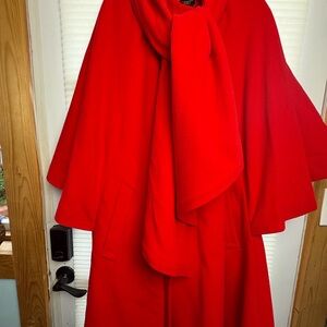 Escada Fiery Red Very Soft Wool Cape Coat